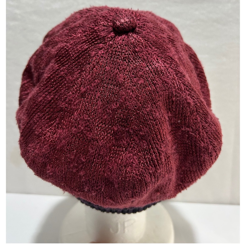 Vtg COOGI Australia Knit Slouch Beret Tam Hat Burgundy Black Made in Australia M - Picture 5 of 7